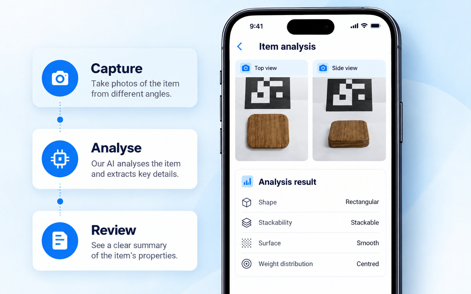 Brand-neutral presentation of an AI-assisted mobile item capture and analysis MVP